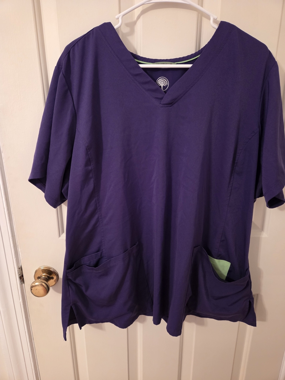 healing hands Purple V-Neck Medical Scrub Top with Accent Trim
